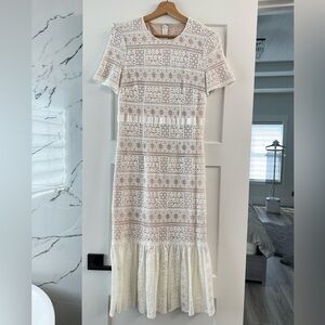 Rachel Parcell Lace Midi Dress in Cream and White